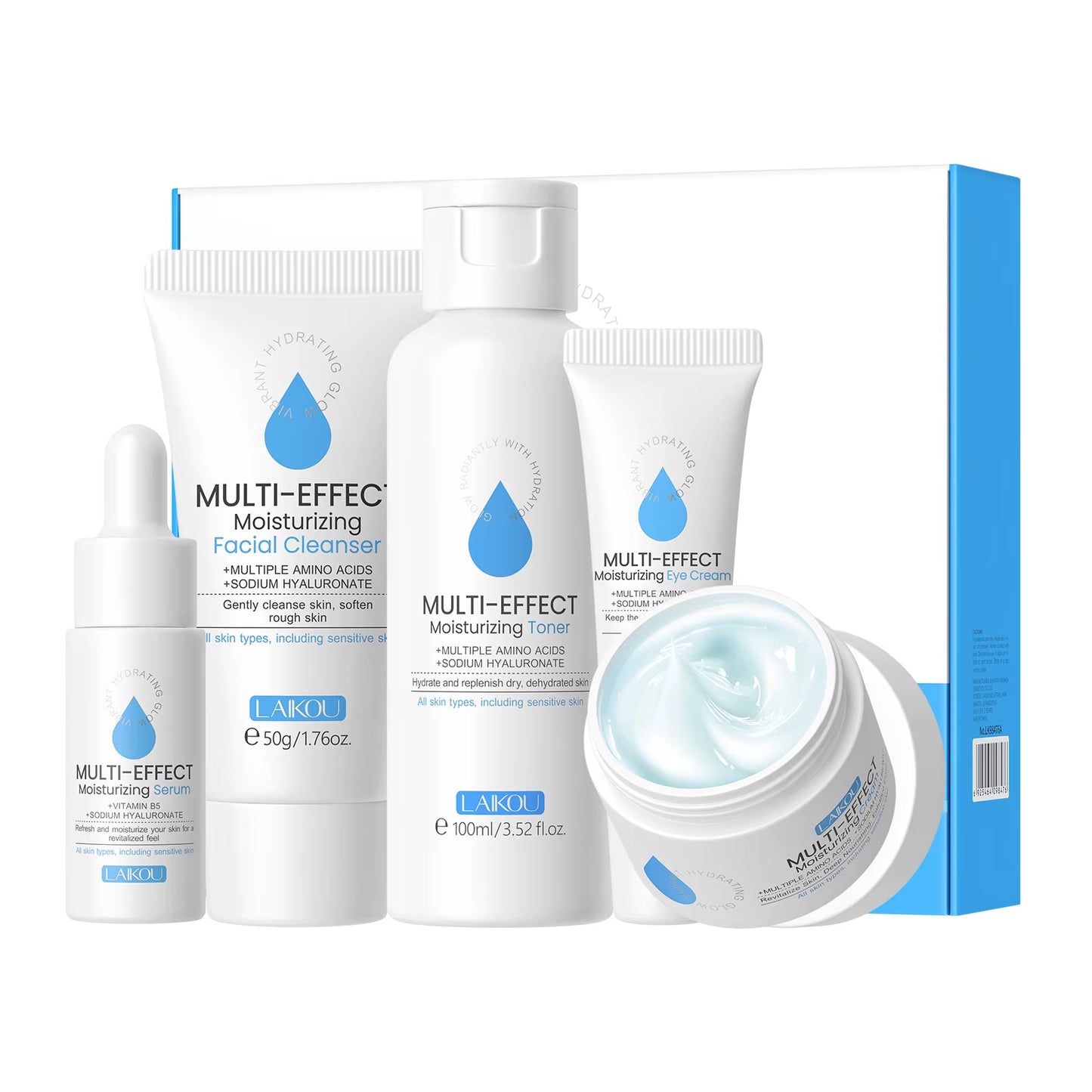 5Pcs/Box Skin Care Set Green Tea Facial Cleaner Soothes Skin Face Toner Tea Serum Moisturizing Cream Repairing Eye Cream Kits