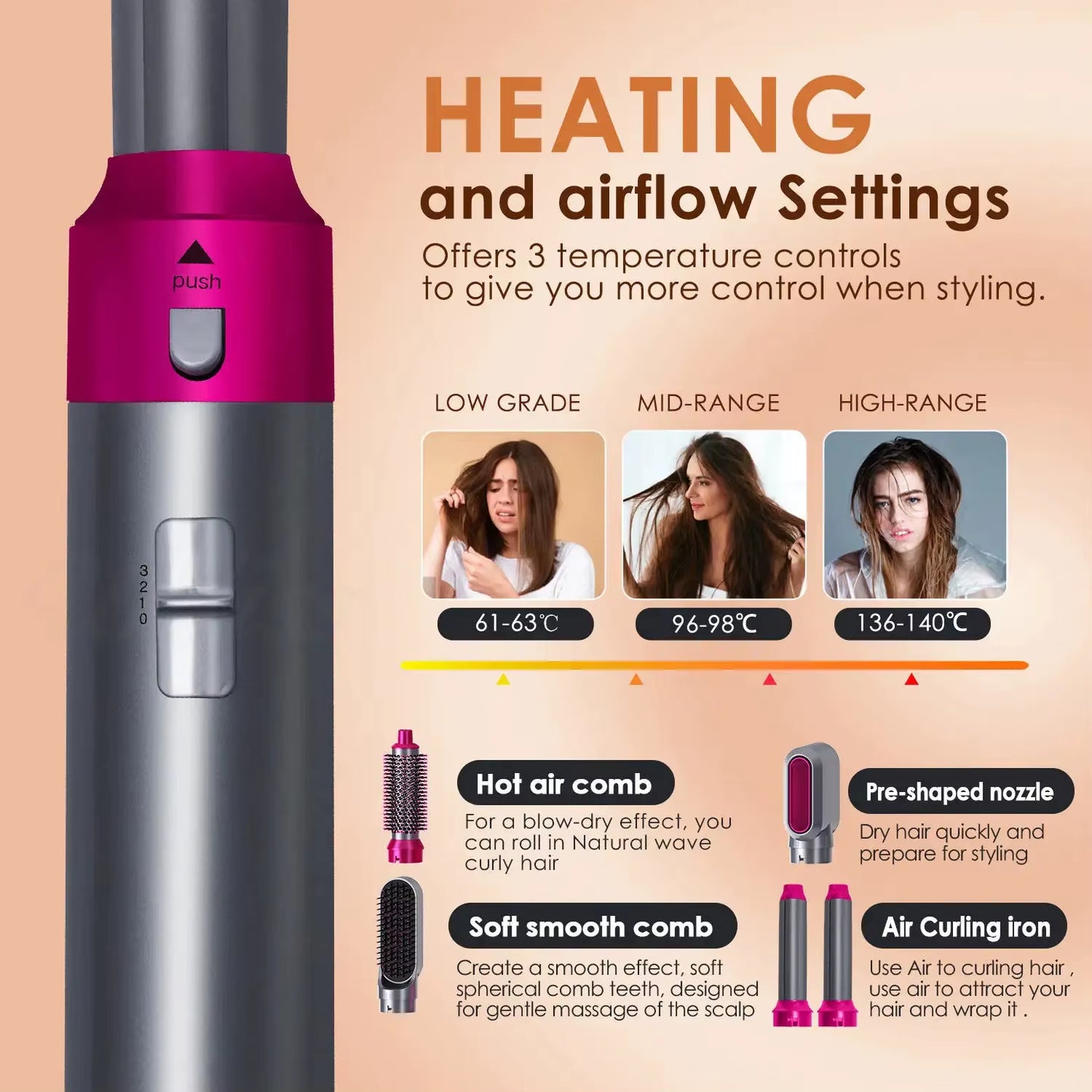 Professional Air Hair Styler 5 in 1 Hair Dryer Hair Curling Straightening Hair Drying 1000W Hot Air Brushes