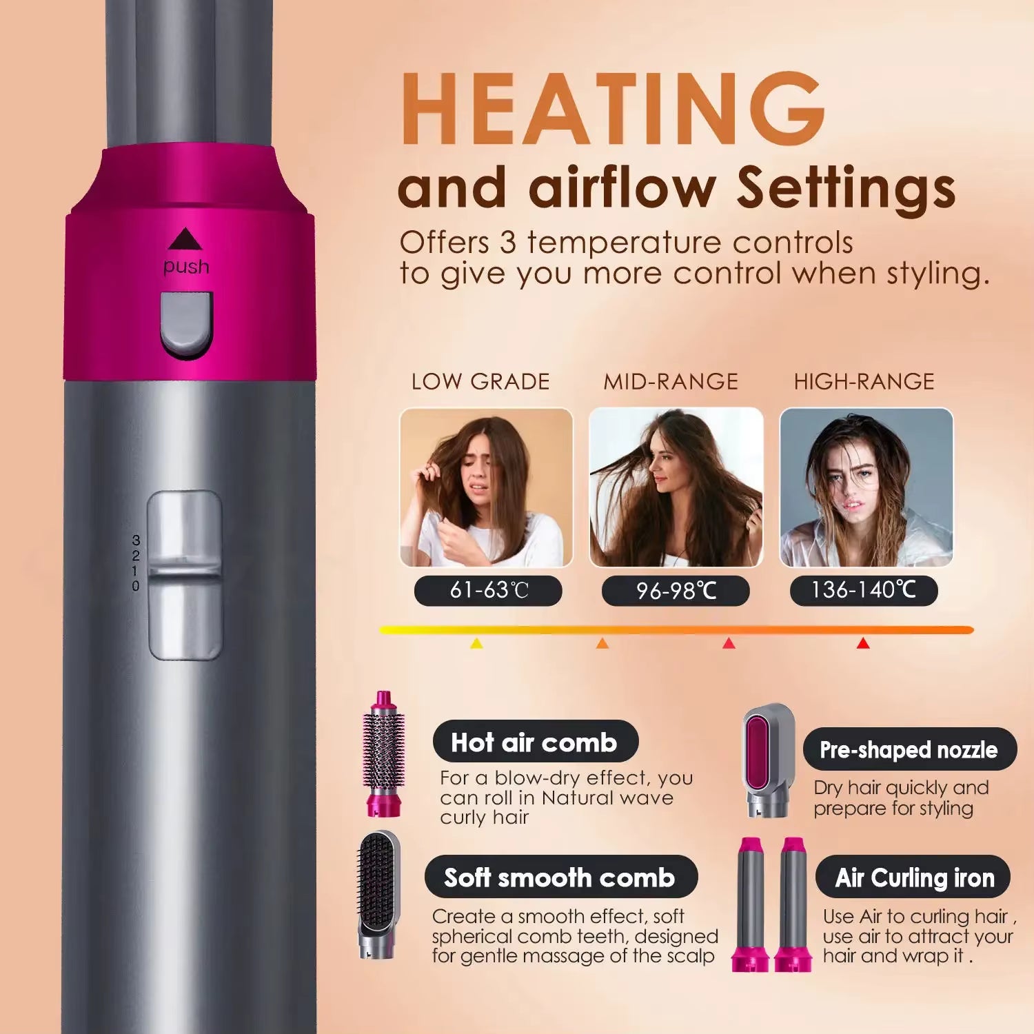 Professional Air Hair Styler 5 in 1 Hair Dryer Hair Curling Straightening Hair Drying 1000W Hot Air Brushes
