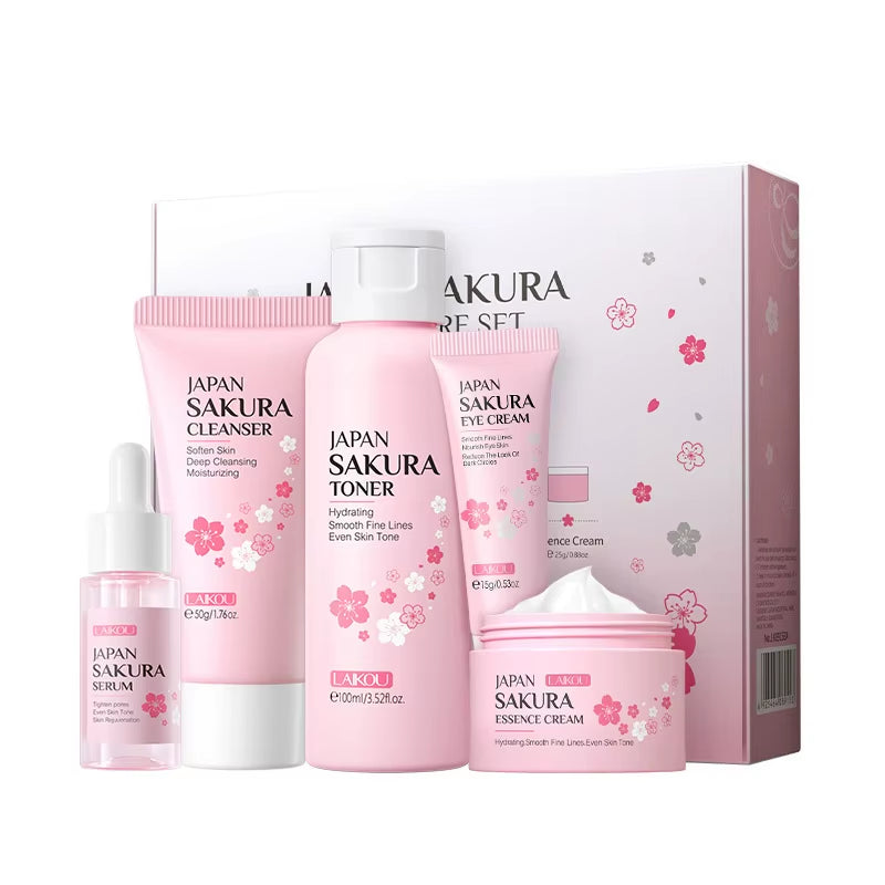 5Pcs/Box Skin Care Set Green Tea Facial Cleaner Soothes Skin Face Toner Tea Serum Moisturizing Cream Repairing Eye Cream Kits