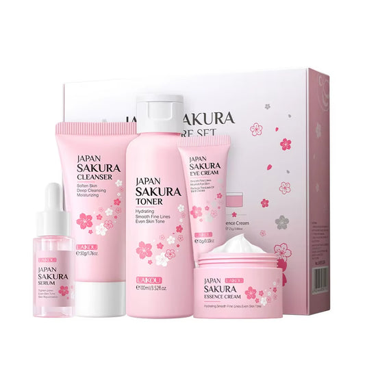 5Pcs/Box Skin Care Set Green Tea Facial Cleaner Soothes Skin Face Toner Tea Serum Moisturizing Cream Repairing Eye Cream Kits