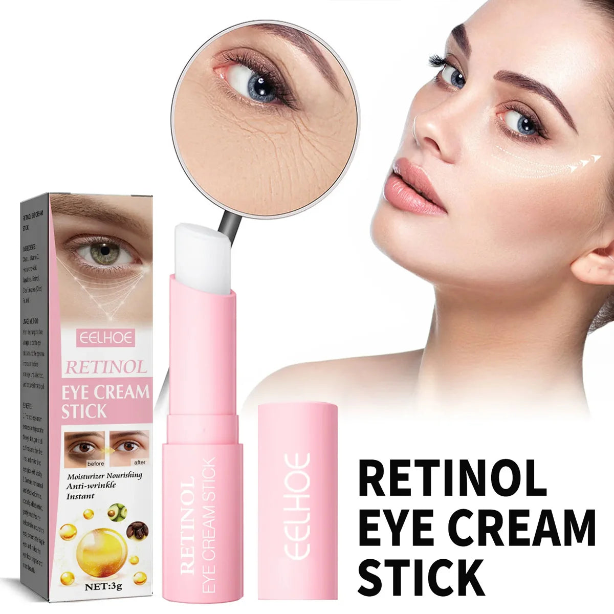 Retinol Smooth Wrinkle Eye Cream anti Puffiness Remove Dark Circle Eye Bag Stick Fade Fine Line Whitening Moisturizing Skin Care