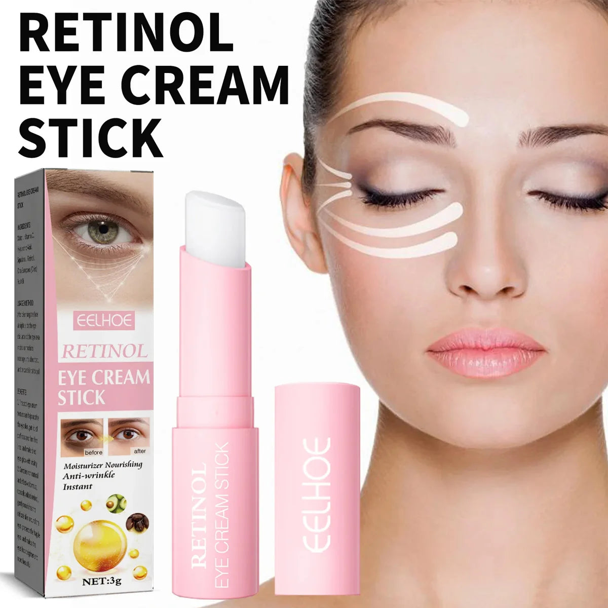 Retinol Smooth Wrinkle Eye Cream anti Puffiness Remove Dark Circle Eye Bag Stick Fade Fine Line Whitening Moisturizing Skin Care