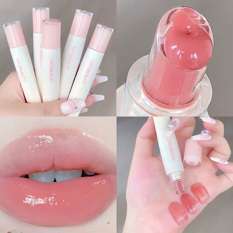 Lasting Nude Pink High Gloss Lip Glaze Moisturizing Lipstick Mirror Water Lip Tint Korean Beauty Lip Care Makeup